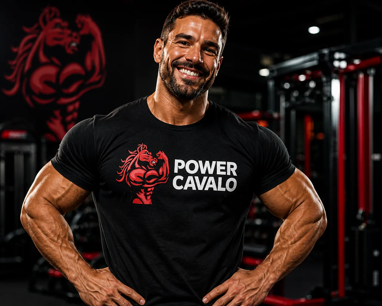 Confident man wearing Power Cavalo shirt